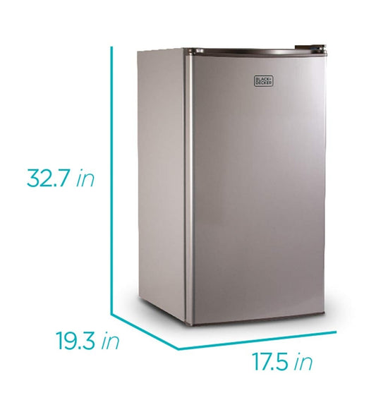 BLACK+DECKER 3.2 KGV. FT. Kompakte Yskas, ENERGIESTER-gesertifiseerde klein yskas, enkeldeur-mini-yskas met vrieskas, persoonlike yskas vir huis/koshuiskamer, R600a koelmiddel, VCM vlekvrye staal-voorkoms