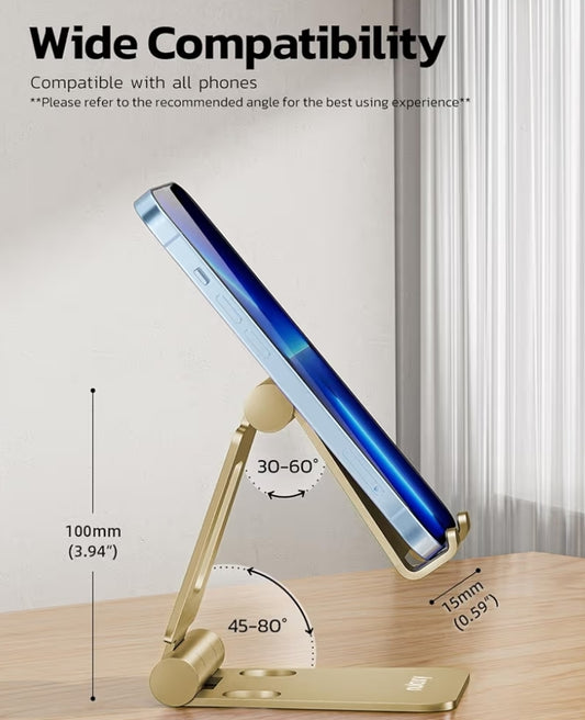 Dual Folding Fully Adjustable Foldable Phone Cradle Dock Compatible w/ iPhone 11-17 Pro Max Xs Xr X 8, Nintendo Switch, All Phones - (Gold)