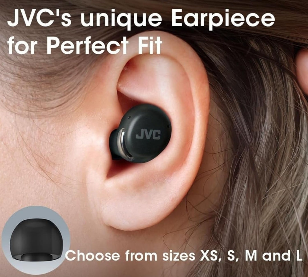 JVC Regte Draadlose Kompakte Oorfone – Aktiewe Geraaskansellasie - Bluetooth 5.3 Oorfone vir iPhone, Android - 27 Uur Speeltyd, Lae Latency Modus - IPX4 Sweet-/Reënbestand, Vinniglaai-houer, Mikrofone