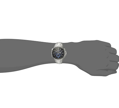 SEIKO-horlosie vir Mans - Coutura-versameling - Radio Sync Solar Chronograph, Tweekleurige Vlekvrye Staal Kas en Armband, Swart Wysplaat met Lumibrite-wysers en -merkers, en Datumkalender