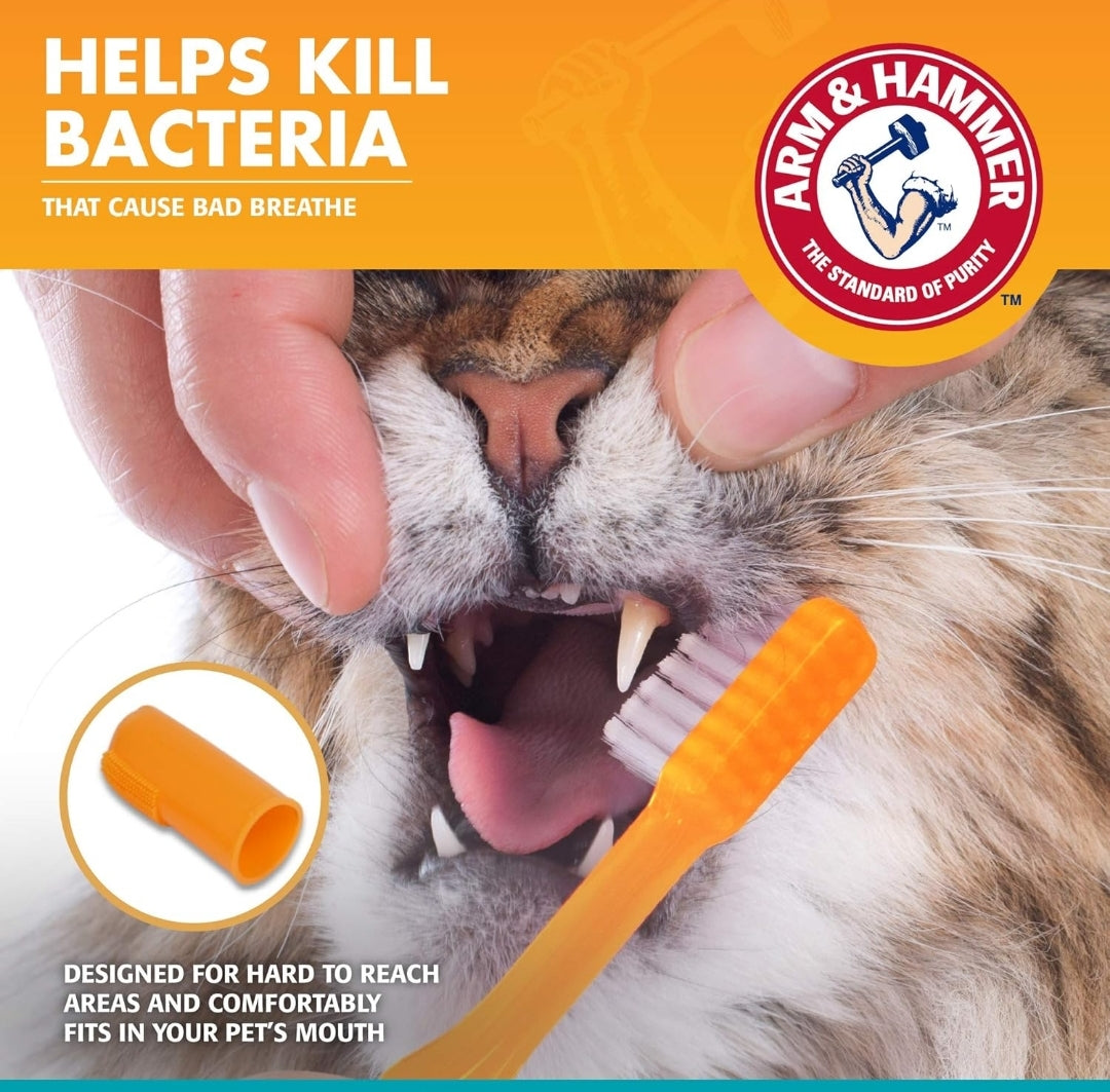 Arm & Hammer for Pets Dental Kit for Cats - 3 Piece Set Includes Toothpaste Fingerbrush Tasty Tuna Flavor(2.5 oz)