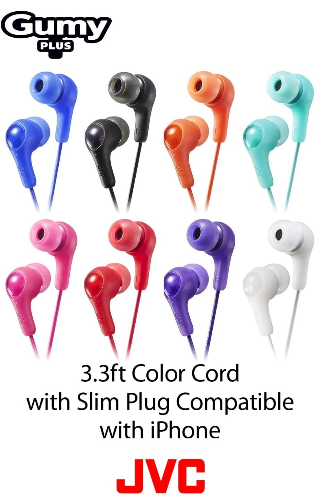 JVC Gumy "in-ear"-oorfone, kragtige klank, gemaklike en veilige pasvorm, silikoon-oorstukke S/M/L – HAFX7P Pienk, 1 Tel (Pak van 2)