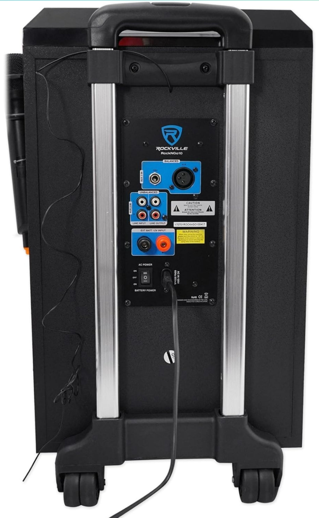 Rockville ROCKnGo 10" Powered Rechargable PA Speaker w Bluetooth + Wireless Mic
