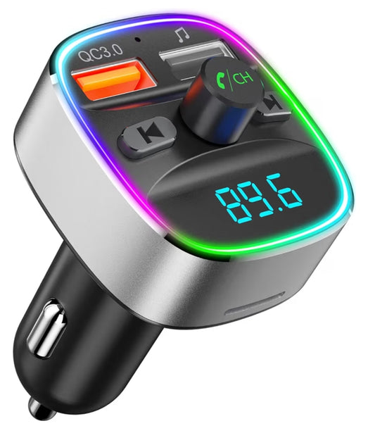 Bluetooth FM-sender, motoradapterlaaier met dubbele USB-laaipoorte, MP3-musiekspeler ondersteun TF-kaart, handvrye oproepe - silwer