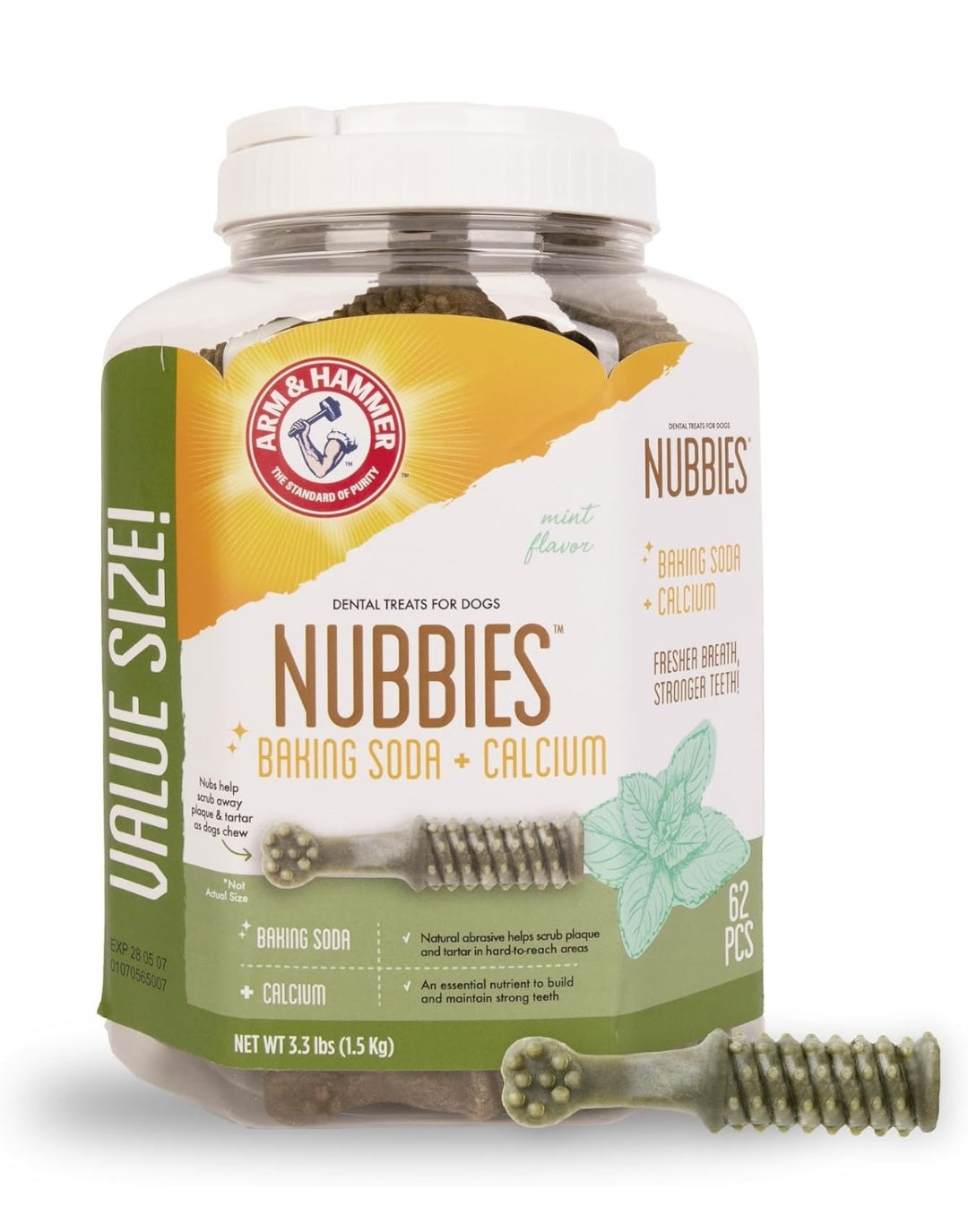 Arm & Hammer for Pets Nubbies Dental Treats for Dog w/ Calcium 62CT (Packaging may vary)