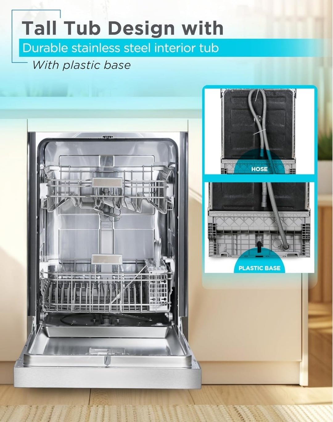 BLACK+DECKER 24" Ingeboude Skottelgoedwasser, 12-Plekkie-Opstelling-Kapasiteit met Vlekvrye Staal Binnekant, Skottelgoedwasser met 5 Wasprogramme en Slim Wasiklus, ENERGY STAR-gesertifiseer, BDW100MS, Vlekvrye Staal