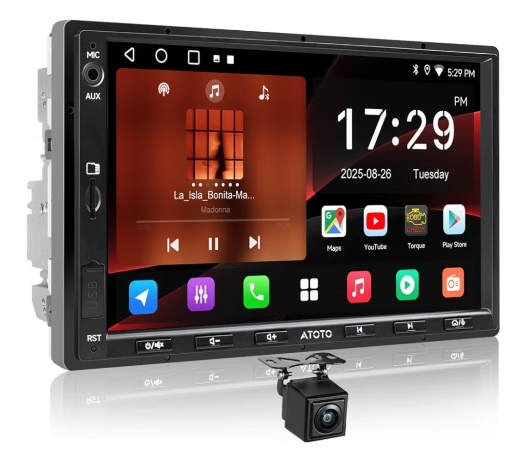7" 32G Android Dubbel-Din Motorstereo met Agteruitry-kamera, Draadlose CarPlay & Android Auto Raakskerm, WiFi/Bluetooth/USB, 24 Band EQ DSP, FM/AM/TF Ondersteuning, MirrorLink