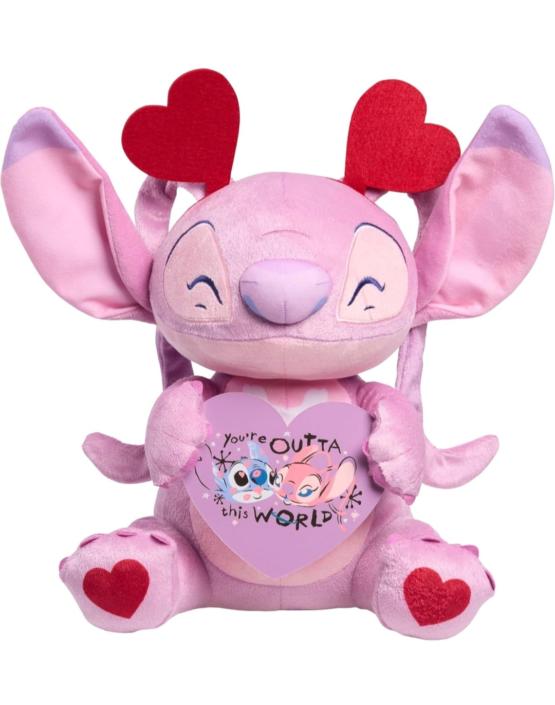 Just Play Disney Stitch Valentine Large 10-inch Plush Angel Stuffed Animal, Soft Material, Pink, Kids Toys for Ages 2 Up