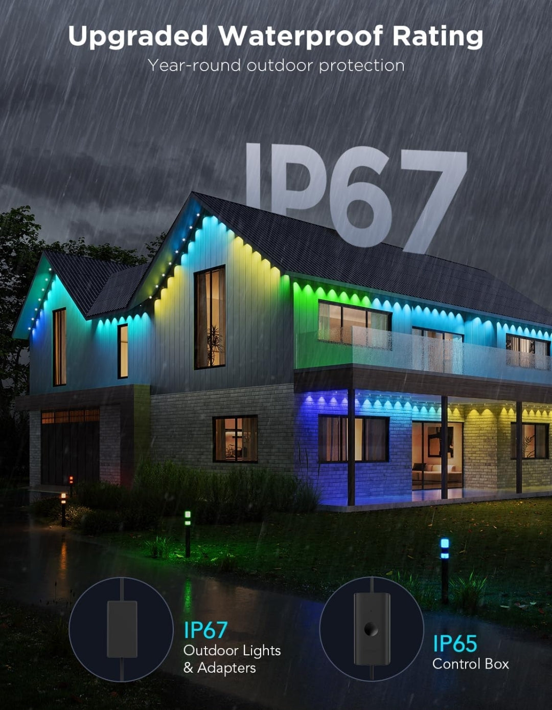 Permanent Outdoor Lights Pro, 100ft with 60 RGBIC LED Lights for Daily and Accent Lighting, 75 Scene Modes for Outdoor Decor, IP67 Waterproof, Works with Alexa, Google Assistant, Matter, Black