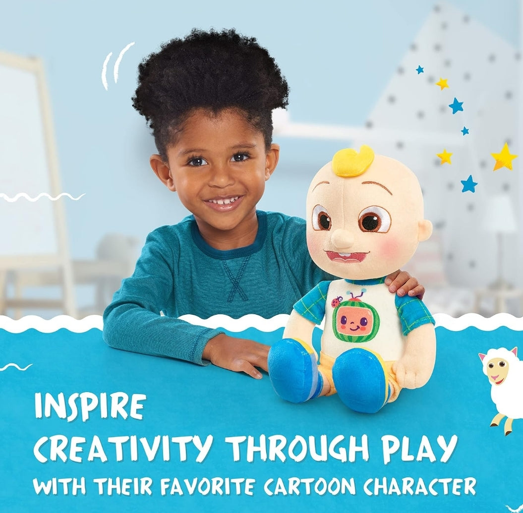 Just Play Cocomelon 100% Recycled Materials 13-inch JJ Plush Stuffed Doll, Super-Soft and Huggable, Kids Toys for Ages 18 Month