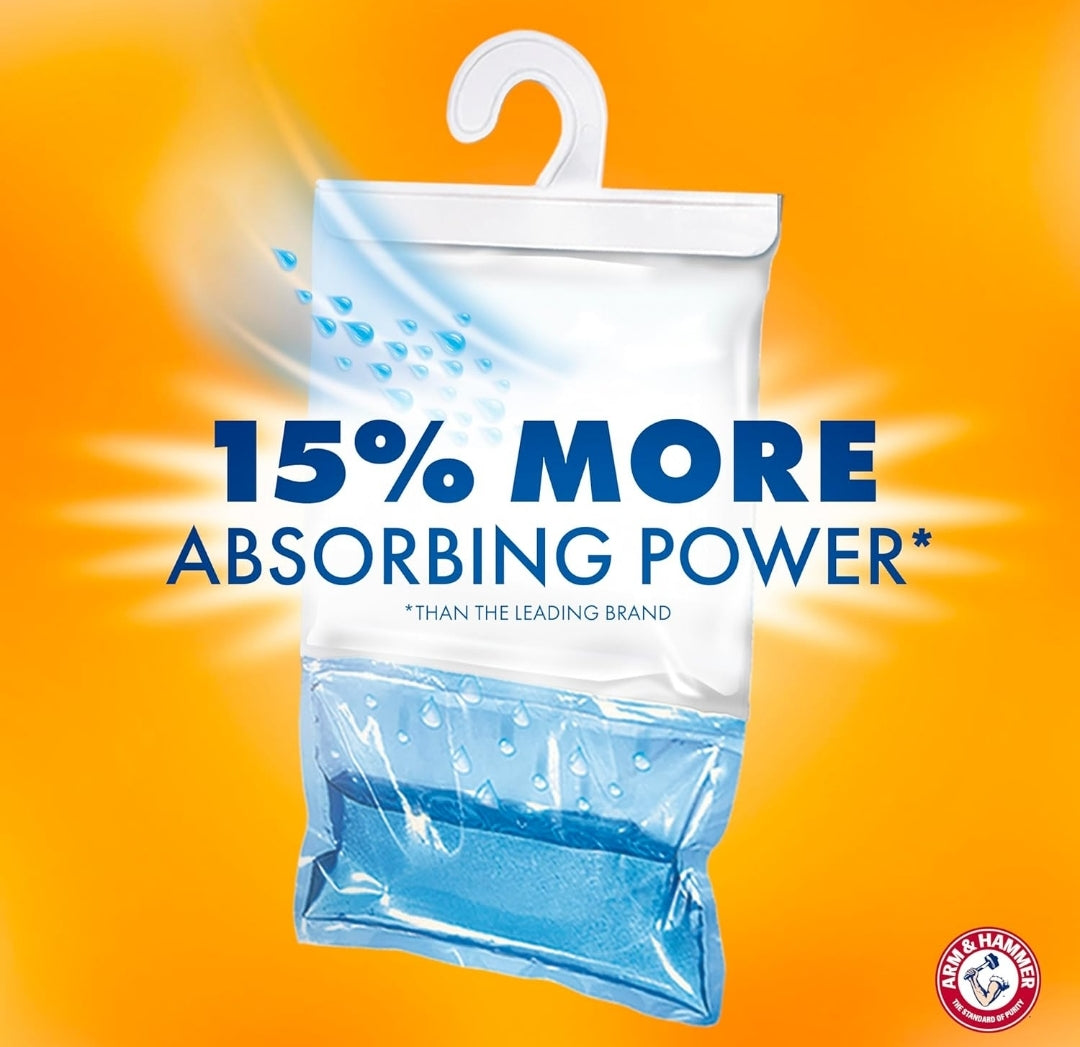 Arm & Hammer Hanging Moisture Absorber and Odor Eliminator, 16.1 oz., 6 Pack, Fragrance Free, Moisture Absorbers for Closet and Small Rooms, Long-Lasting Freshness