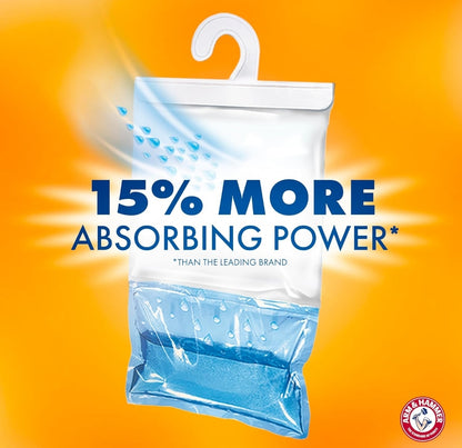 Arm & Hammer Hanging Moisture Absorber and Odor Eliminator, 16.1 oz., 6 Pack, Fragrance Free, Moisture Absorbers for Closet and Small Rooms, Long-Lasting Freshness