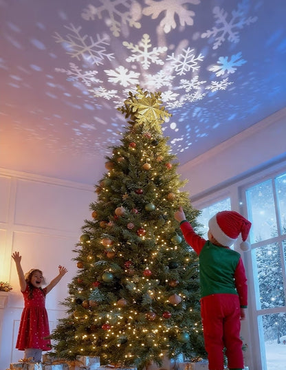 Kersboomtoppuntlig met Goue Sneeuvlokkieprojektor, LED Roterend, 3D Hol Glitsprojeksieversierings