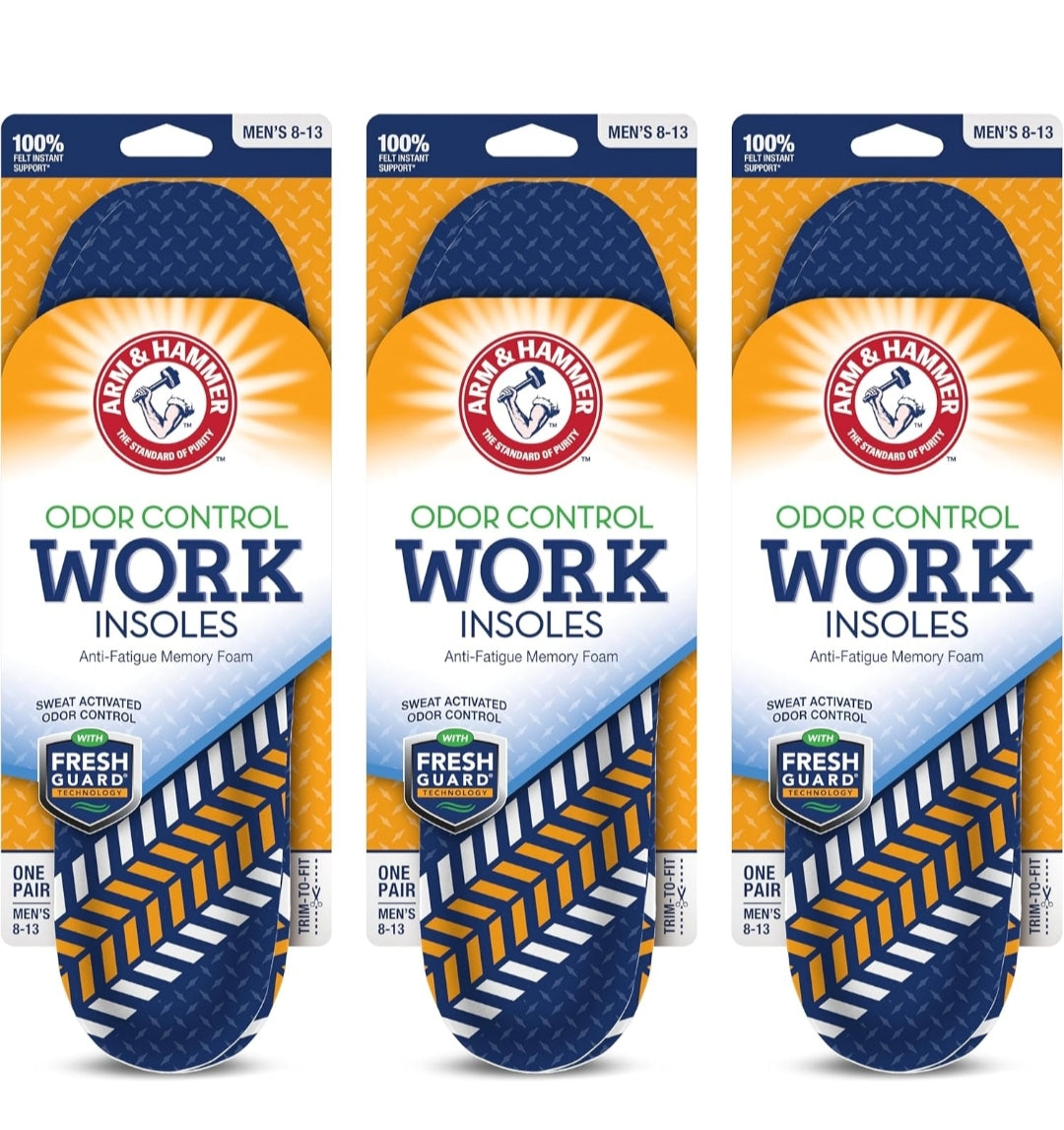 Arm & Hammer Work Boot Insoles for Men and Women - Anti-Fatigue Arch Support Memory Foam - (3 Pack)