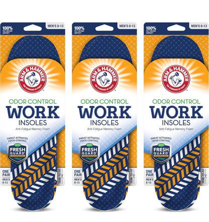 Arm & Hammer Work Boot Insoles for Men and Women - Anti-Fatigue Arch Support Memory Foam - (3 Pack)