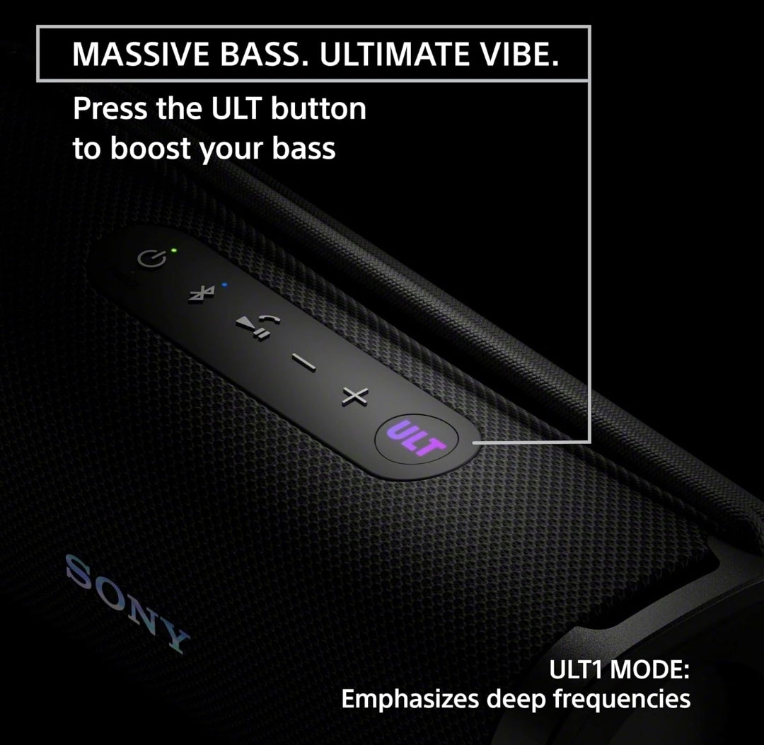 Sony ULT Field 1 Waterdigte Draagbare Bluetooth-luidspreker, Verbeterde Bas, 12 uur battery, IP67 gegradeer stofdig skokbestand roesbestand, Afneembare band - Swart