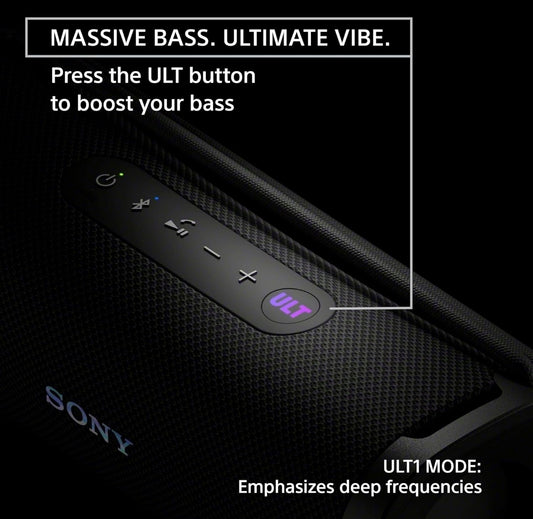 Sony ULT Field 1 Waterdigte Draagbare Bluetooth-luidspreker, Verbeterde Bas, 12 uur battery, IP67 gegradeer stofdig skokbestand roesbestand, Afneembare band - Swart
