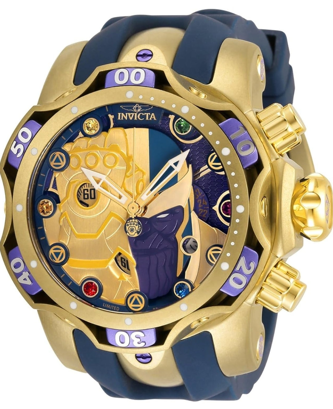Invicta Marvel Thanos Men's 52.5mm Stainless Steel and Silicone Gold dial Quartz Watch