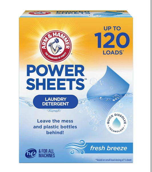 ARM & HAMMER Power Sheets Wasgoedseep, Fresh Breeze-geur, Los op in Alle Was-temperature (60ct)