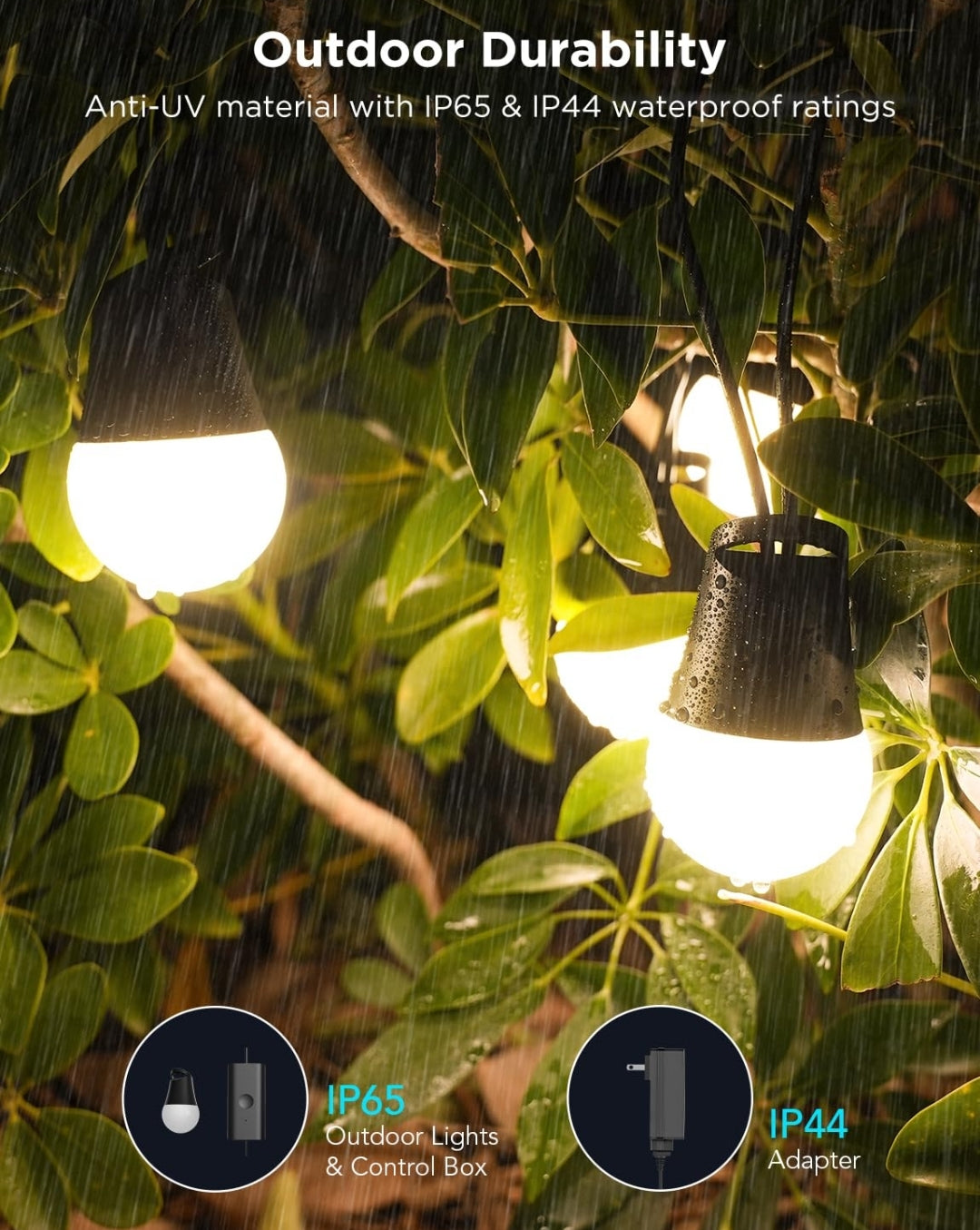 Govee Smart Outdoor String Lights 2, 48ft Outdoor Lights with Dimmable Warm White LED Bulbs, 47 Scene Modes for Patio, Backyard, Balcony, IP65 Waterproof, Works with Alexa, App Control