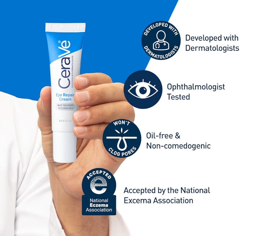 CeraVe Eye Repair Cream, Onderogeroom Hialuronzuur + Niasienamied + Mariene Botaniese Kompleks, Olievry