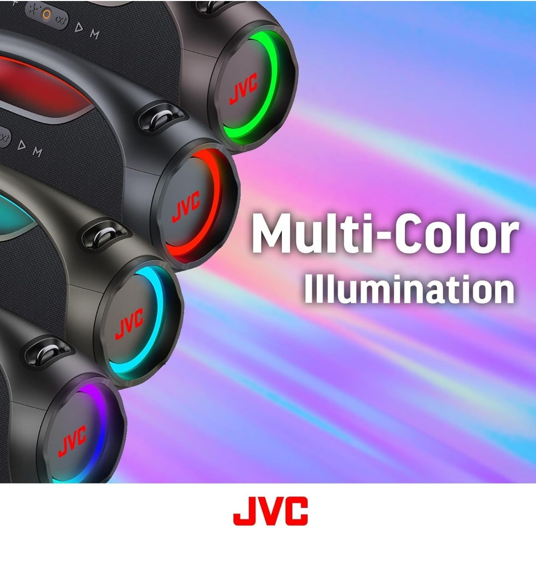 JVC Draagbare Draadlose Bluetooth-luidspreker - 120W met Dubbele Laefrekwensie-luidspreker Diep Bas, RGB-beligting, Binne/Buite Boombox, Bluetooth 5.3, IPX6 Waterbestand, USB-C, 11-uur Speeltyd, 2 Klankmodusse - SP-PA15BT