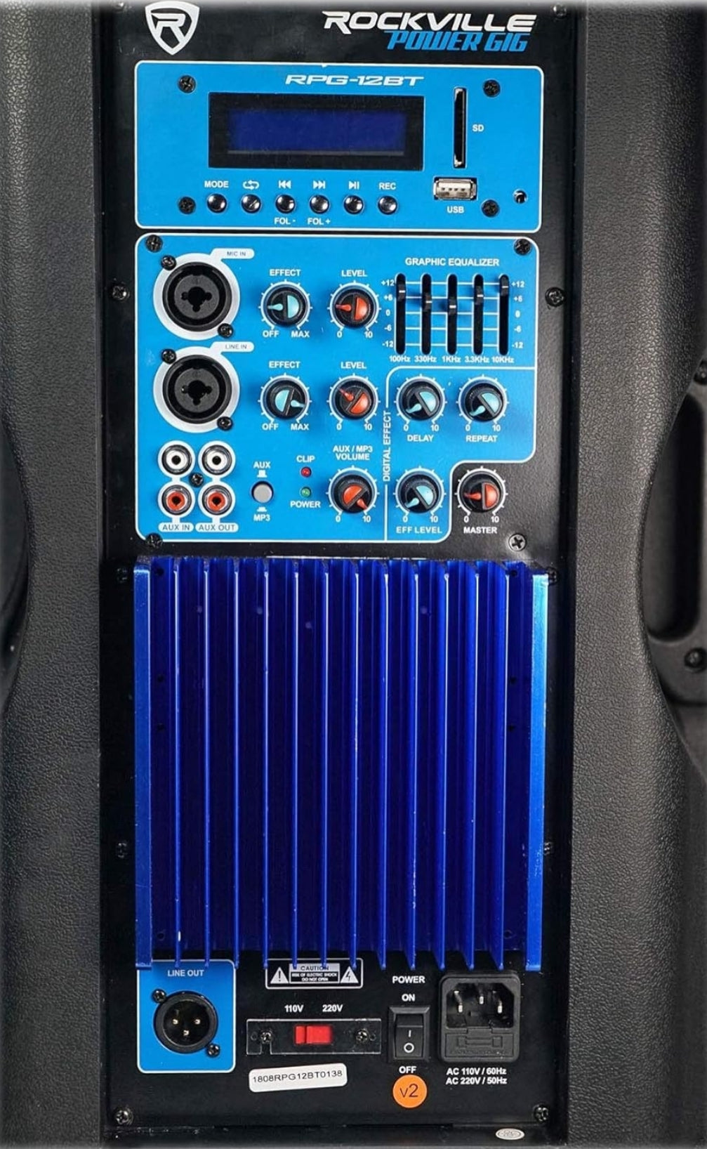 Rockville RPG12BT 12" Powered 800W DJ PA Speaker BlueTooth, USB, SD, EQ, Remote