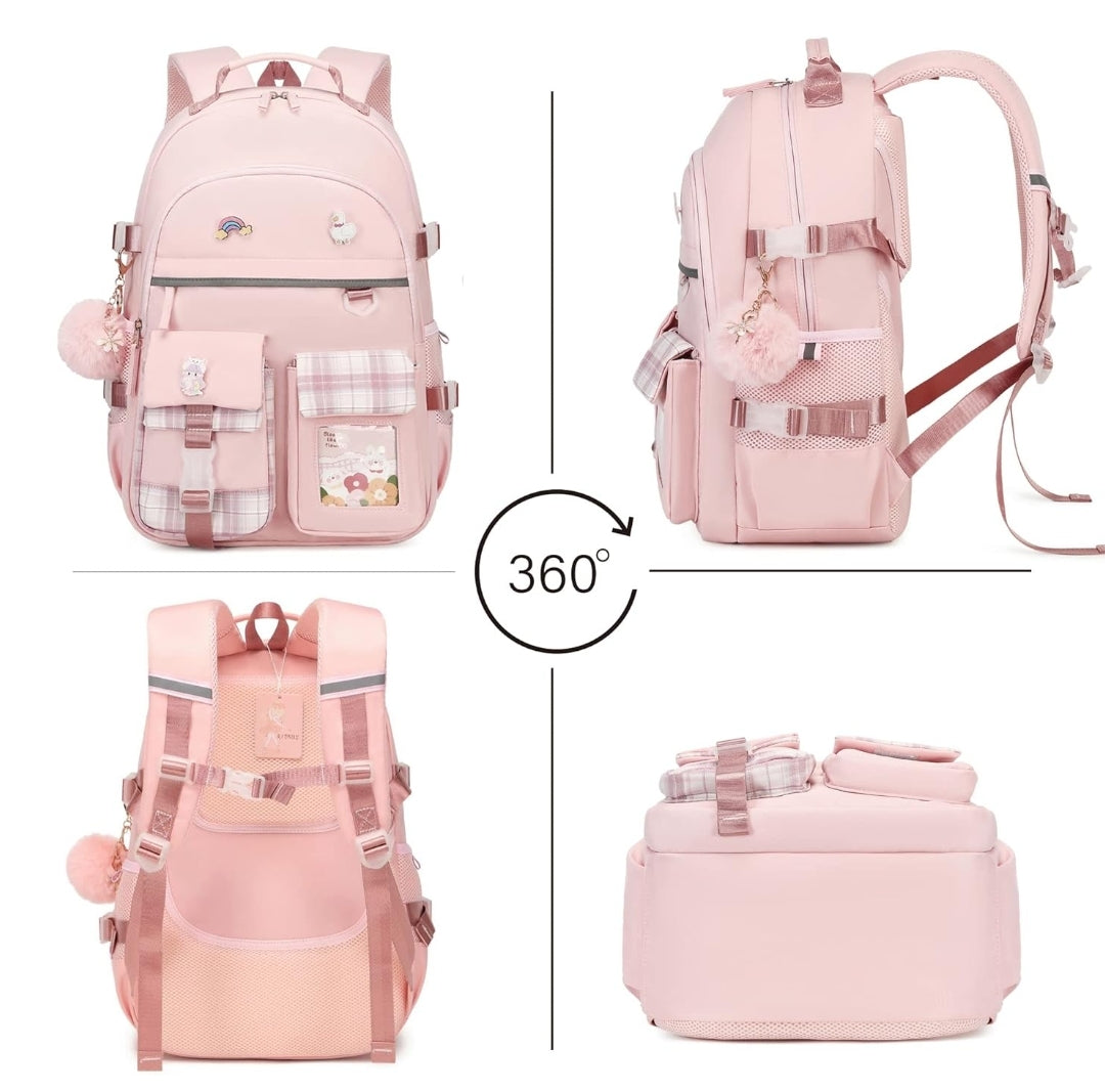 Backpack for Girls, 15.6 Inch Laptop School Bag Kids Kindergarten Elementary College Backpacks Large Bookbags for Teen Girl Women Students Casual Travel Daypacks (Pink)