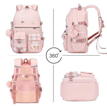 Backpack for Girls, 15.6 Inch Laptop School Bag Kids Kindergarten Elementary College Backpacks Large Bookbags for Teen Girl Women Students Casual Travel Daypacks (Pink)