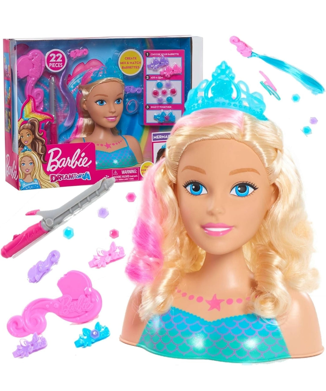 Barbie Dreamtopia Mermaid Styling Head, 22 pieces, Kids Toys for Ages 3 Up by Just Play