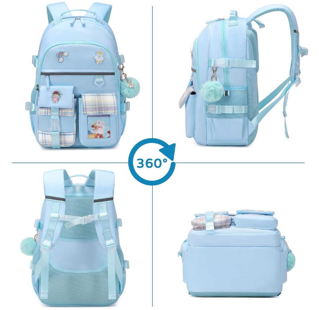 Backpack for Girls, 15.6 Inch Laptop School Bag Kids Kindergarten Elementary College Backpacks Large Bookbags for Teen Girl Women Students Casual Travel Daypacks (Blue)