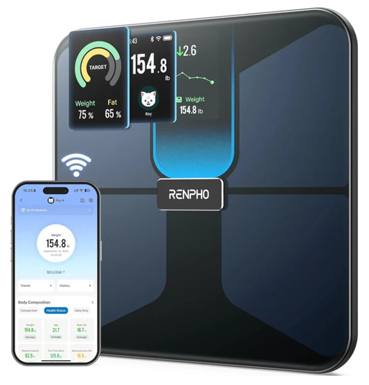Scale with BMI, Body Fat, Muscle Mass, Smart Scale for Body Weight, Wi-Fi & Bluetooth Body Composition Scale - Rechargeable