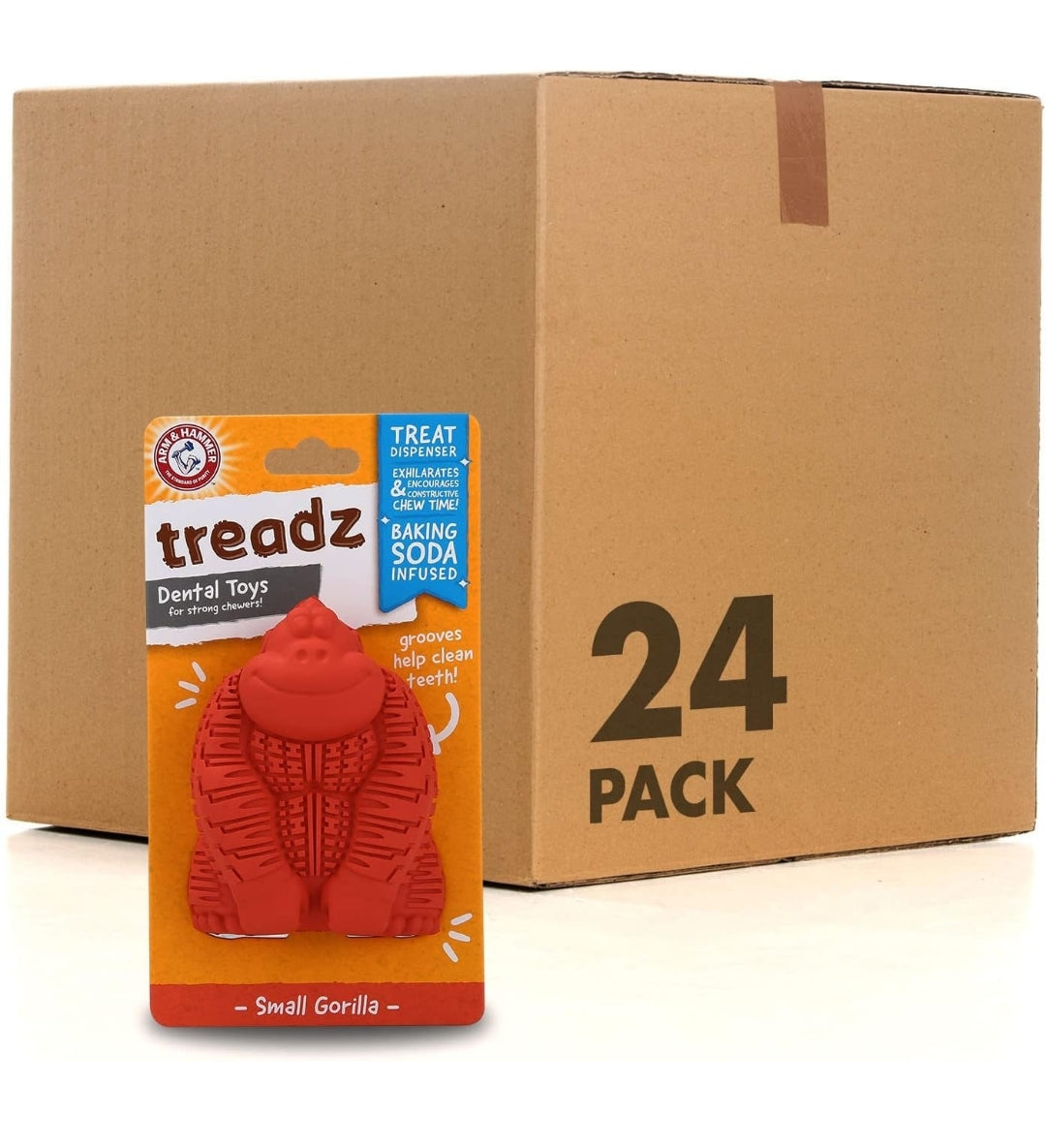 Arm & Hammer for Pets Super Treadz Mini Gorilla Dental Chew Toy for Dogs Dog Dental Chew Toys Reduce Plaque & Tartar Buildup Without Brushing for Dogs up to 25 Lbs (Pack of 24)