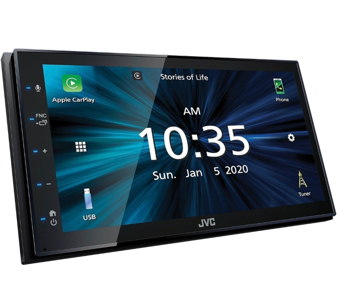 JVC KW-M560BT Apple CarPlay Android Auto Multimedia Speler met 6.8" Kapasitiewe Raakskerm, Bluetooth Oudio en Hands-free Oproepe, MP3 Speler, Dubbel DIN, 13-Band EQ, SiriusXM, AM/FM Motorradio