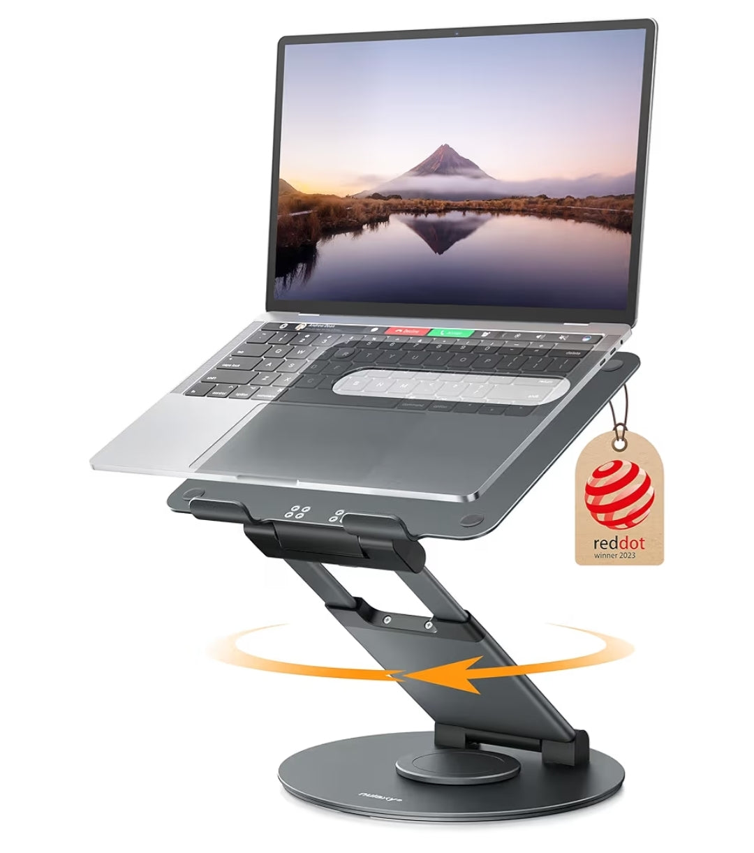 Teleskopiese 360 Roterende Skootrekenaarstaander vir lessenaar Verstelbare Hoogte Swivel Uitskuifontwerp Ergonomiese Skootrekenaarverhoger Staande Lessenaaromskakelaar Pas Alle 10-17" - Grys