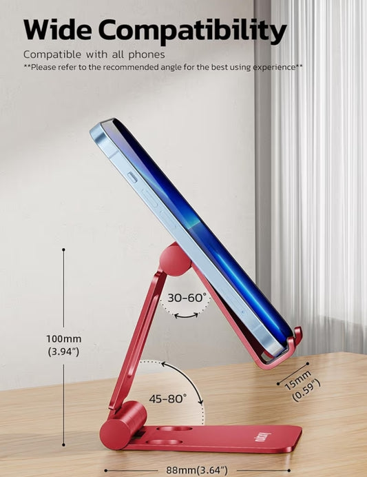 Dual Folding Fully Adjustable Foldable Phone Cradle Dock Compatible w/ iPhone 11-17 Pro Max Xs Xr X 8, Nintendo Switch, All Phones - (Red)