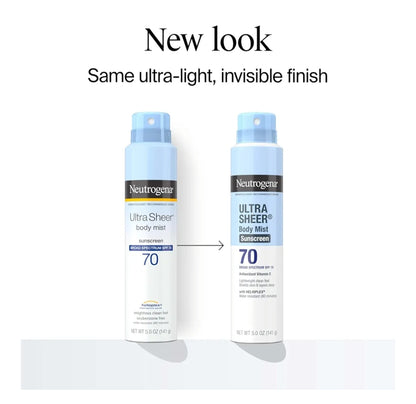 Neutrogena Ultra Sheer Body Mist Sonbrandroom Spuit SPF 70 Nie-vetterig & Waterbestand UVA/UVB, 142g - Pak van 3