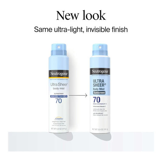 Neutrogena Ultra Sheer Body Mist Sonbrandroom Spuit SPF 70 Nie-vetterig & Waterbestand UVA/UVB, 142g - Pak van 3
