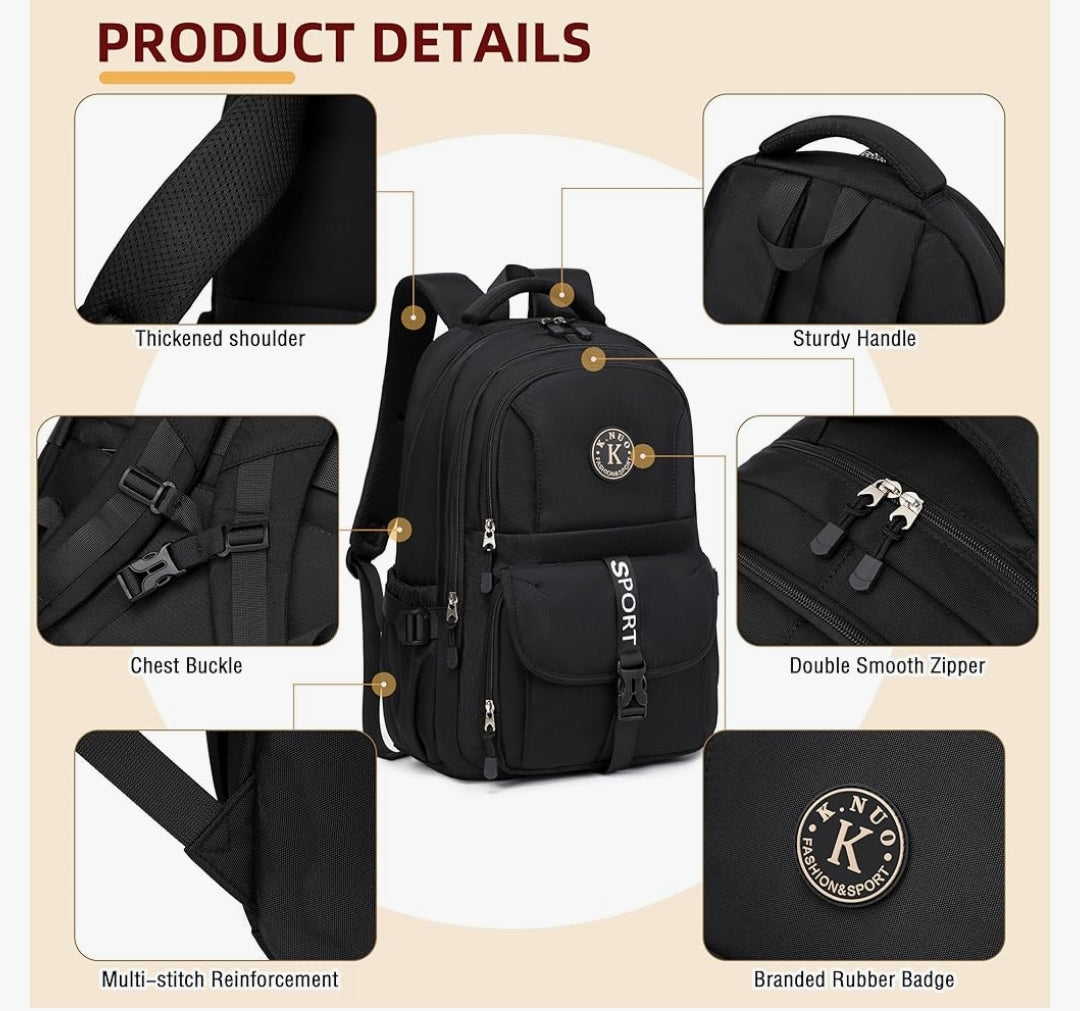 College Backpack, Travel Laptop Backpacks, Large Kids School Bag for Teens Girls Boys Students Bookbag Fit for 15.6 Inch Computer Waterproof Business Work Back Pack for Women Men Daypack Black