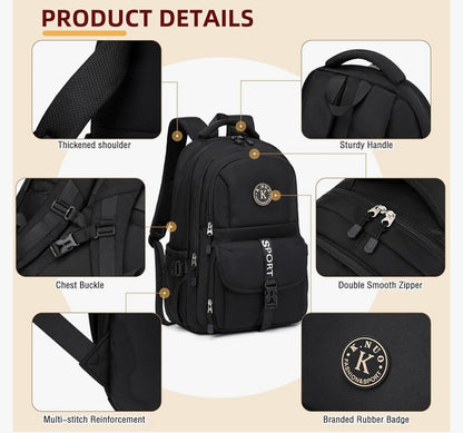 College Backpack, Travel Laptop Backpacks, Large Kids School Bag for Teens Girls Boys Students Bookbag Fit for 15.6 Inch Computer Waterproof Business Work Back Pack for Women Men Daypack Black