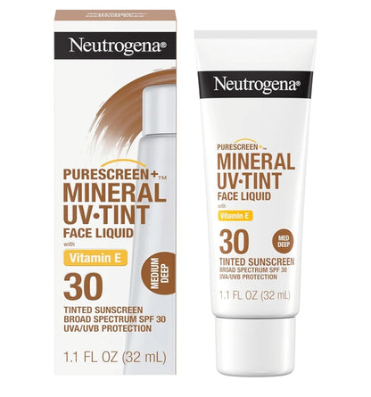 Neutrogena Purescreen+ Getinte Sonskerm vir Gesig SPF 30, Breëspektrum m/ Sinkoksied en Vitamien E Medium Donker - 1.1 fl oz