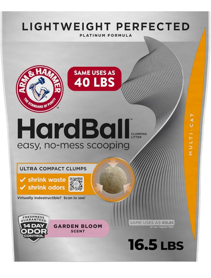 ARM & HAMMER Hardball Lightweight Platinum Multi-Cat Clumping Cat Litter Odor Control Garden Bloom Scent (16.5 Lbs.)