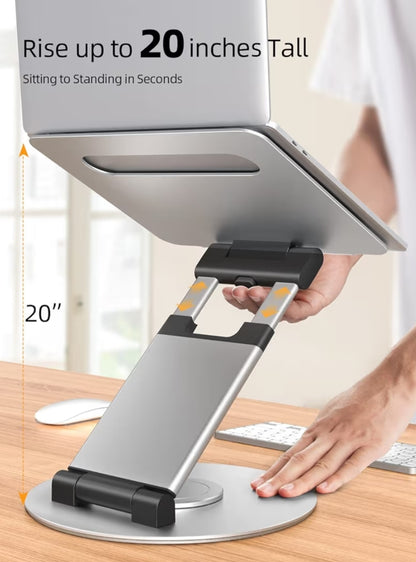 Teleskopiese 360 Roterende Skootrekenaarstaander vir lessenaar Verstelbare Hoogte Swivel Uitskuifontwerp Ergonomiese Skootrekenaarverhoger Pas alle 10-17" – Silwer
