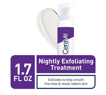 CeraVe Velvernuwende Nagtelike Afskilferende Behandeling, Anti-Veroudering Serum met 5% Glikolsuur en Melksuur Afskilferende Jel (1.7 Oz)