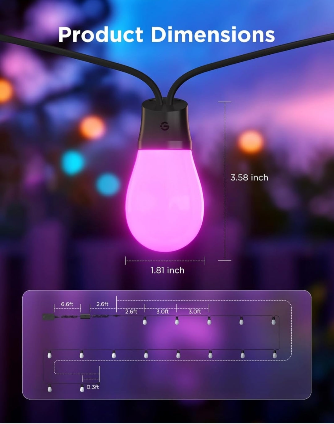 Govee Outdoor S14 Bulb String Lights 2, 48ft Smart RGBIC Warm White Patio Lights with 15 LED Bulbs, 111 Scene Modes for Outdoor Decor, Works with Alexa, Google, Matter, APP Control, IP66 Waterproof