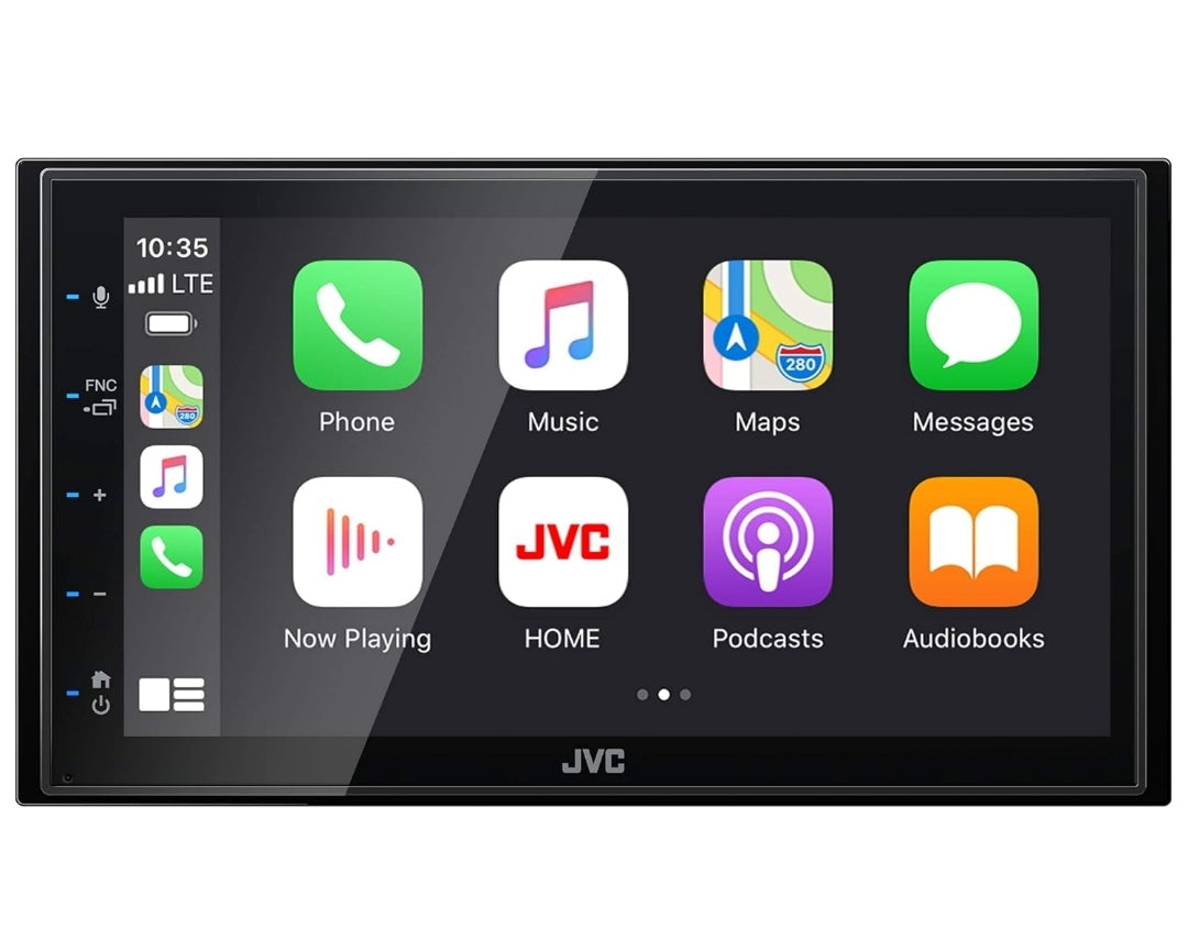 JVC KW-M56BT Apple CarPlay Android Auto Multimedia Speler met 6.8" Kapasitiewe Raakskerm, Bluetooth Oudio en Hands-Free Oproepe, MP3 Speler, Dubbel DIN, 13-Band EQ, SiriusXM, AM/FM Motorradio