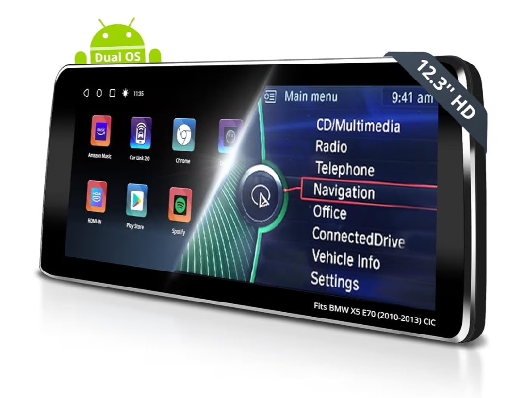 12.3" 6G+128G Android Head Unit Compatible wi/ BMW X5 Series E70 2010-2013 CIC System, 4G LTE, Wireless CarPlay & Android Auto, DSP・32Band EQ,SCVC, GPS Tracking