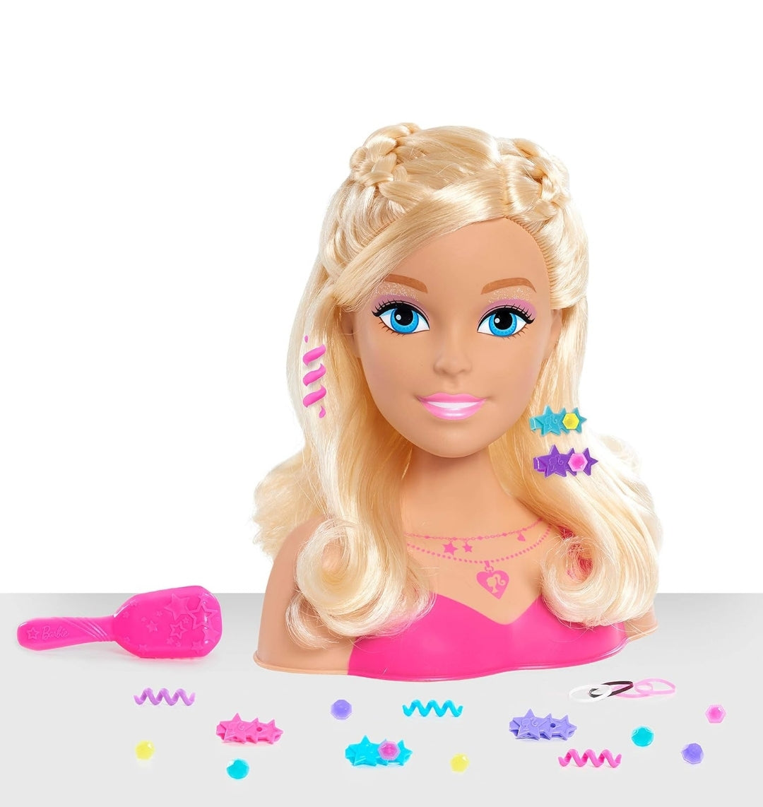 Barbie Fashionistas 8-Inch Styling Head, Blonde, 20 Pieces Include Hair Styling Accessories, Kids Toys for Ages 3 Up by Just Play