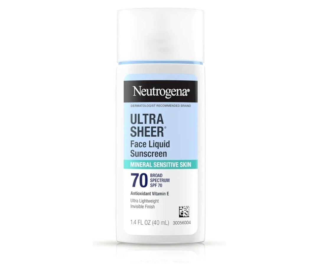 Neutrogena Ultra Sheer Mineral Face Liquid Sonbrandroom SPF 70, Breë Spektrum UVA UVB vir Sensitiewe Vel Hipoallergeen (1.4 fl oz)