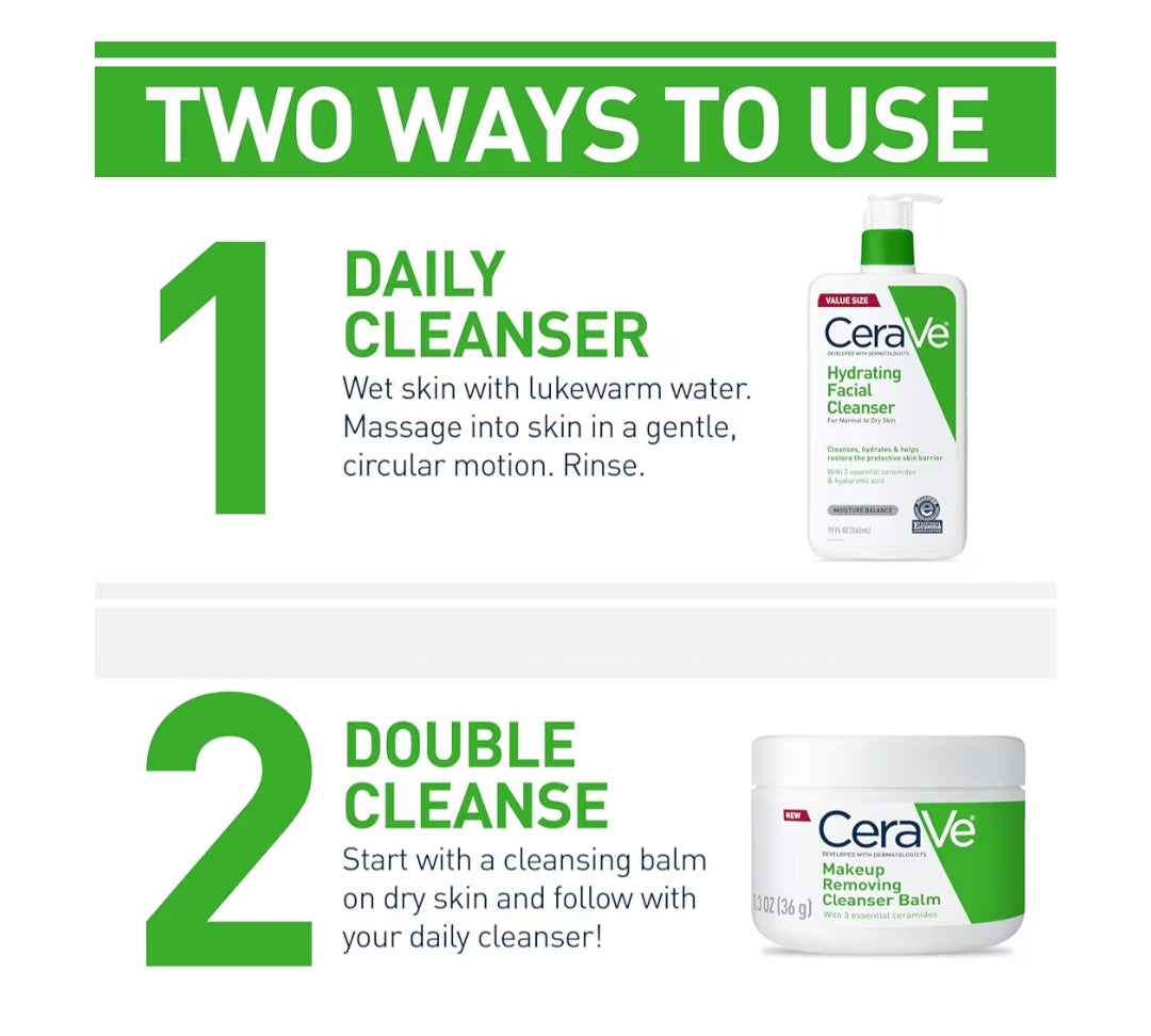 CeraVe Hydraterende Gesigsreiniger, Bevogtigende Gesigswas Vir Droë Vel, Hialuroonsuur + Seramiede + Gliserien Vir Normale Tot Droë Vel